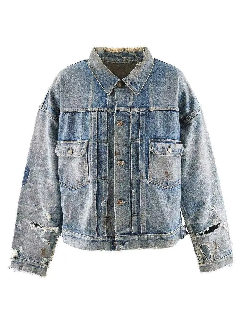 

Модная джинсовая куртка с отверстиями, свободного кроя, молодежная повседневная толстовка с капюшоном, на флисовой подкладке, с длинными рукавами, осенне-зимнее пальто