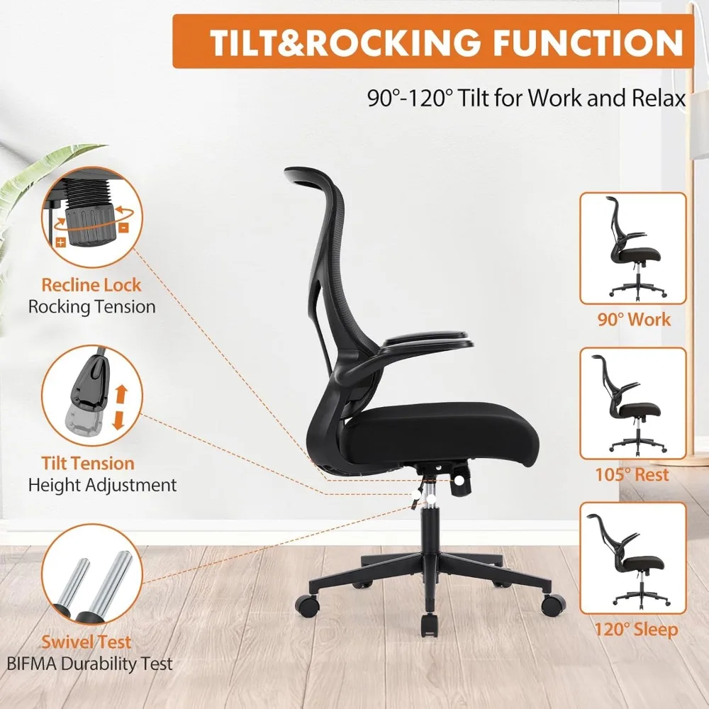 Silla ergonómica para ordenador de escritorio de oficina, cómoda silla giratoria de espalda alta, de malla rodante para el hogar, con ruedas y soporte Lumbar