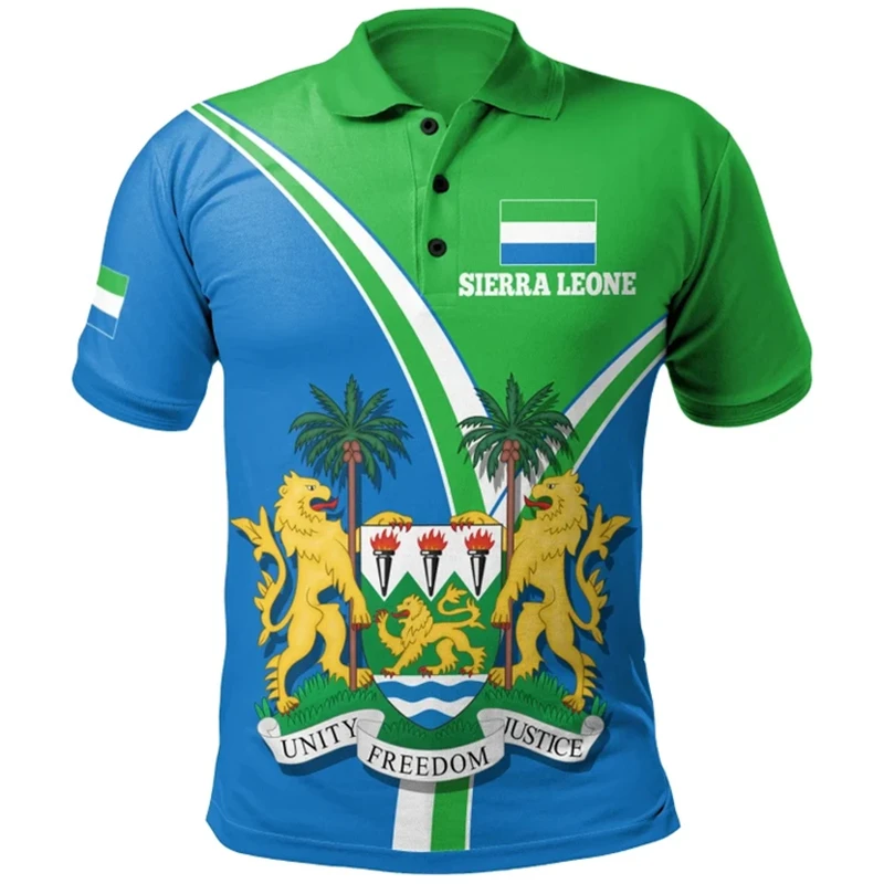 Sierra Leone Flag Map 3D Print Polo Shirts For Men Clothing SL National Emblem POLO Shirt Africa Male Jersey Casual Tops Lapel