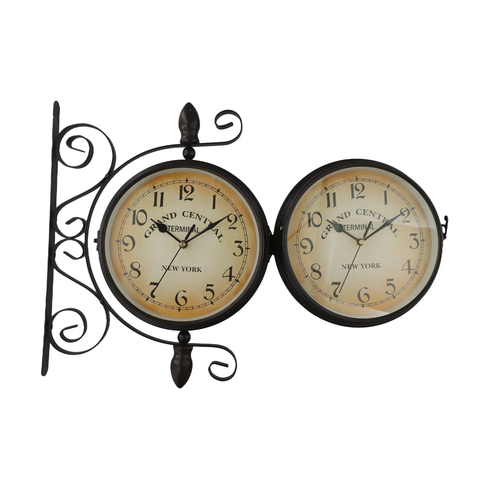 Vintage Double Sided Wall Clock Wrought Iron Train Grand Station Style Metal Wall Clock Silent Indoor Outdoor Decoration