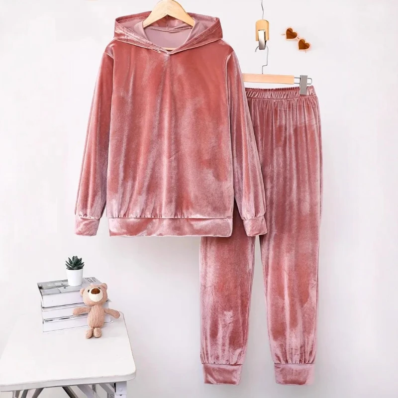 

Pant Set Women Two Piece Sets Hooded Full Sleeve Solid Casual Sweatshirts Tops Long Pants High Elastic Waist Y2k Streetwear