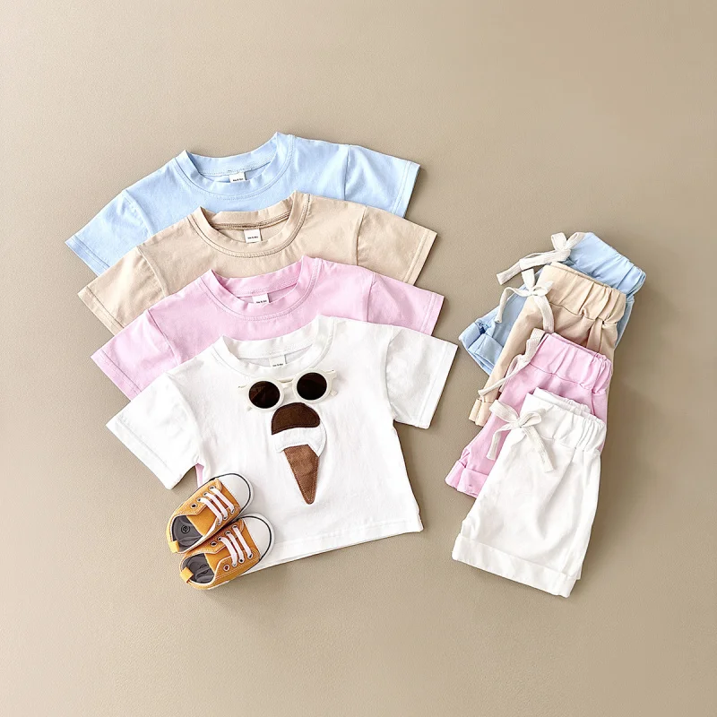 

Children's Ice Cream Stickers for SummerTBaby and toddler pure cotton round-neck top two-piece set