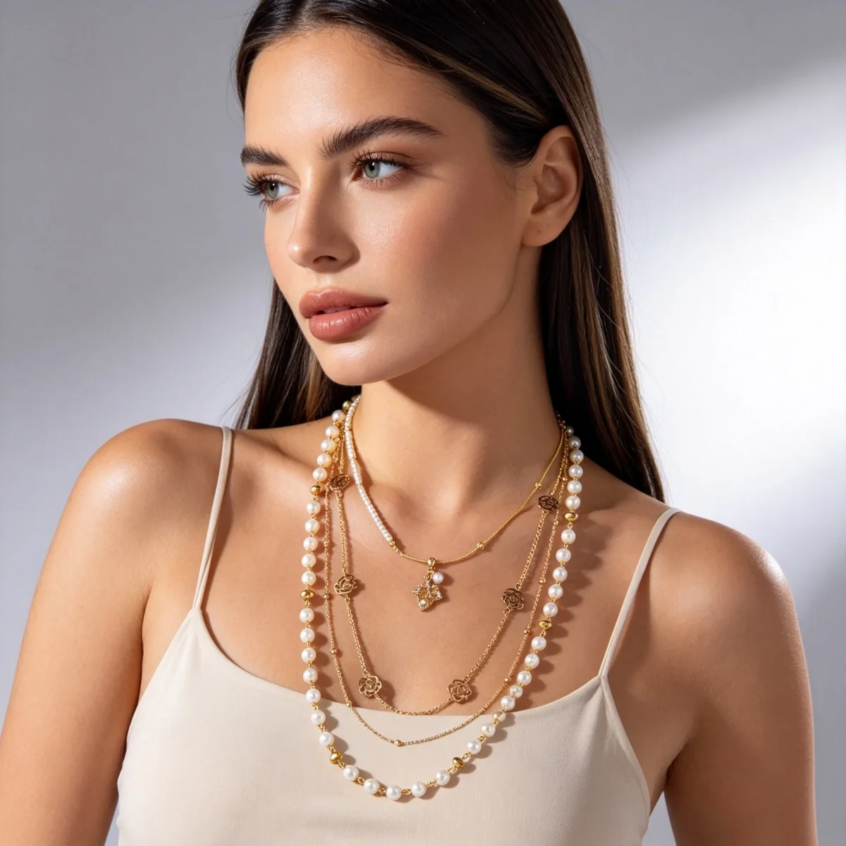 Elegante französische Zirkon-Ahornblatt-Halskette mit hohlen Rosenblüten und simulierten Perlen für Damen und Herren, Ins-Stil, florales Choker-Schmuckstück – Detail 17