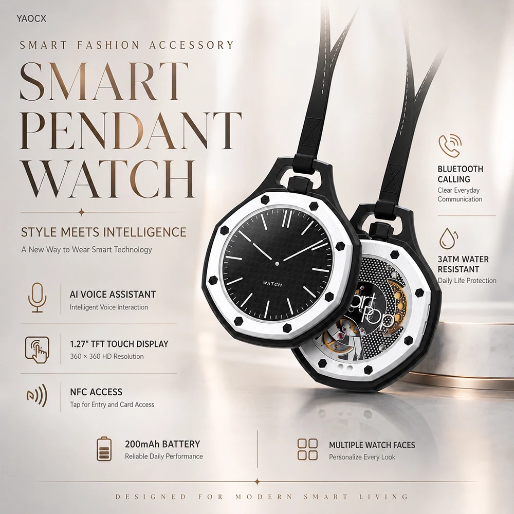 2026 New NFC Smart Pendant Watch AI Voice Assistant Pocket Watch Leather Lanyard Fashion Necklace Watch for Men Women