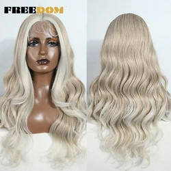 FREEDOM Synthetic Lace Front Wigs For Women Body Wavy Honey Blonde Wig 13x4x1 Lace Frontal Wig Ombre Brown Highlight Cosplay Wig