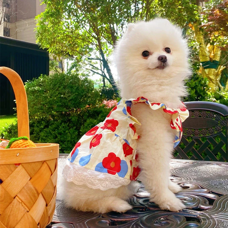 Pet Dog Floral Skirt Puppy Sweet Princess Dress Summer Dog Suspender Skirt Chihuahua Bomei Mesh Skirts Pet Clothing Costume New