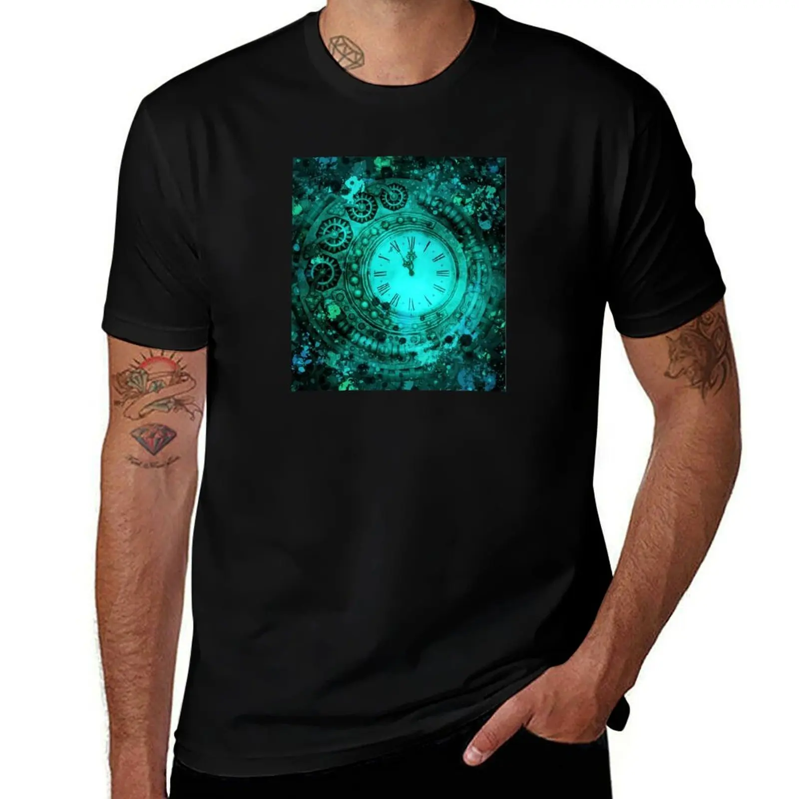 Steam Punk Gothic Grunge Time in Turquoise T-Shirt t shirt custom print T-Shirt