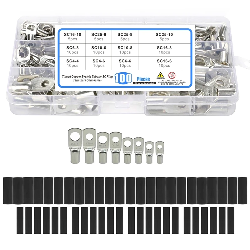 

220Piece Bare Ring Terminals Lug Seal Battery Wire Connectors Cable Crimped SC4-SC25