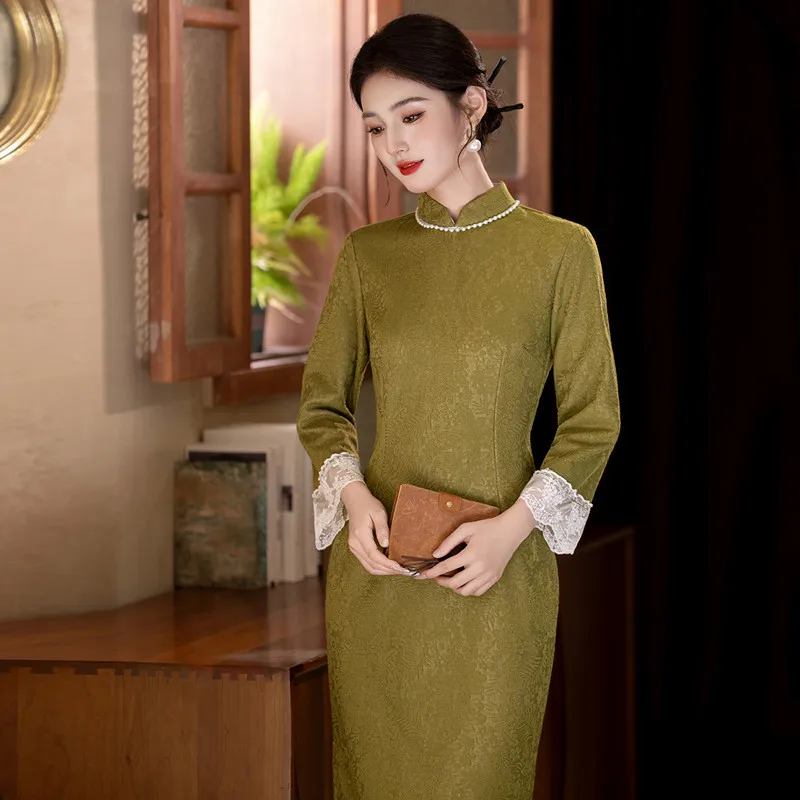 vestido-de-fiesta-elegante-de-encaje-con-parches-manga-larga-qipao-de-saten-jacquard-cuello-mandarin-cheongsam-vintage-con-botones
