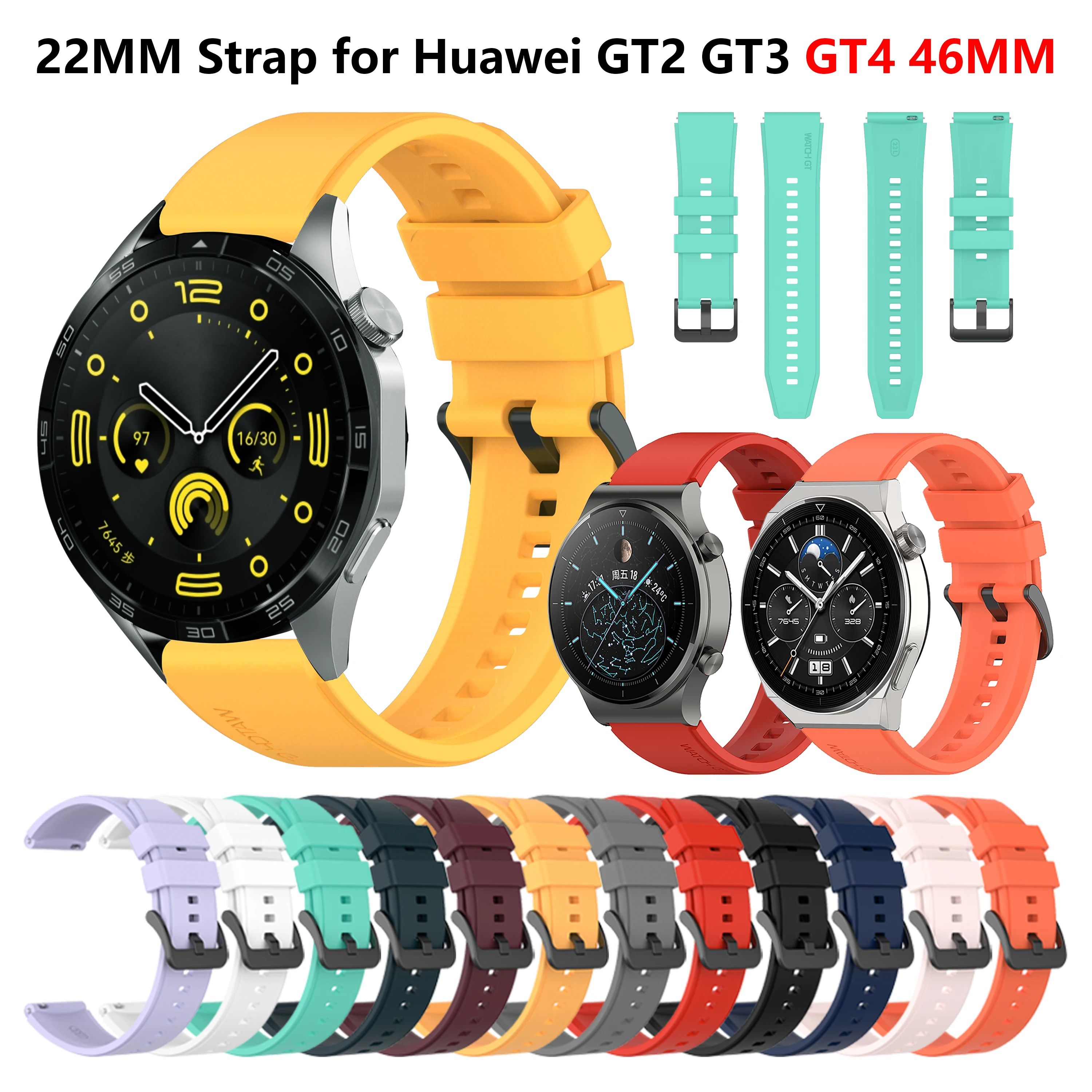 Correa de reloj deportivo de 22mm para Huawei Watch GT 4, pulsera de reloj de 46MM para Huawei GT3 Pro, muñeca de silicona de 46MM