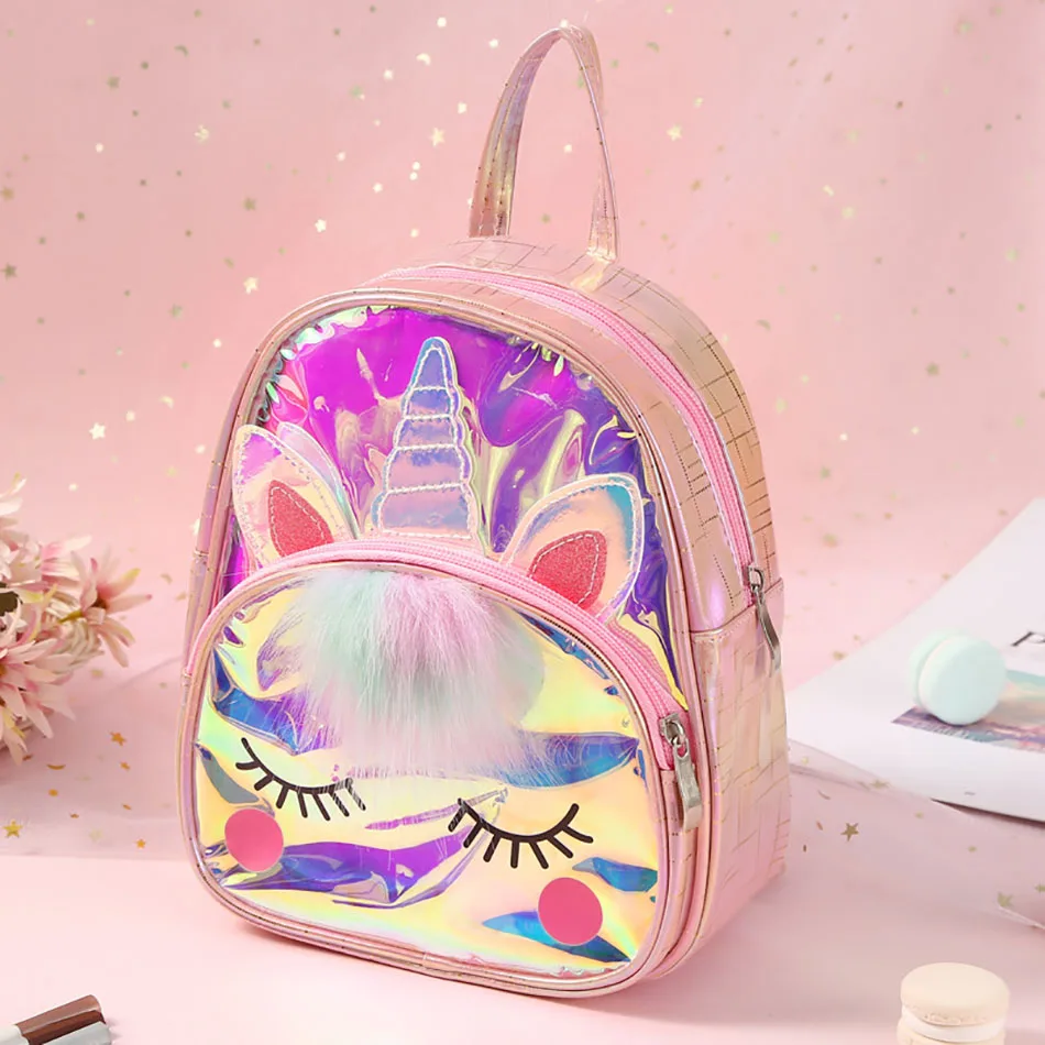 Baby Gils Boys Mini Holographic Unicorn Backpacks for Children Laser Cartoon Shoulders Bag Kindergarten Student Schoolbag Gifts