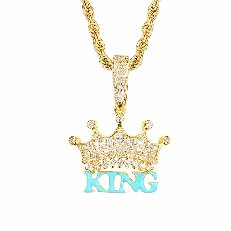 

Hip Hop 5A+ CZ Stone Paved Bling Iced Out Luminous King Crown Pendants Necklace for Men Rapper Jewelry Drop Shipping Gift