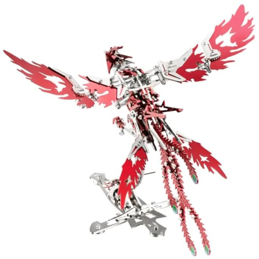 

3D Metal Ornithopter Puzzles for Adults: Stainless Steel Red Phoenix Mechanical Bird Model Kit, DIY Assembly Toy for Birthday G