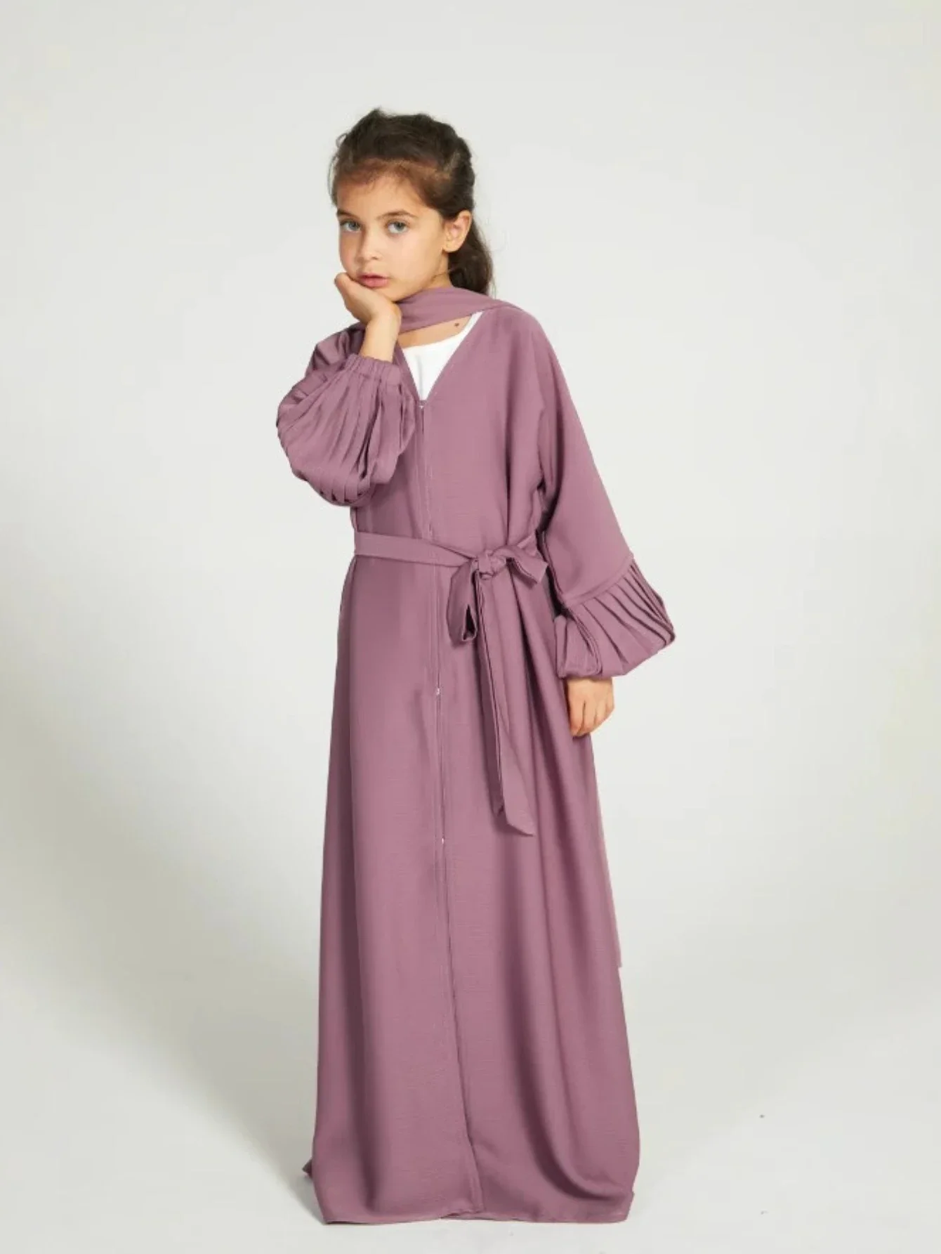 Eid Meisjes Jurk Abaya Sjaal Moslim Ramadan Jalabiya Effen Kid Kind Vest Dubai Lange Gewaad Marokko Kaftan Vestidos Largos 2025