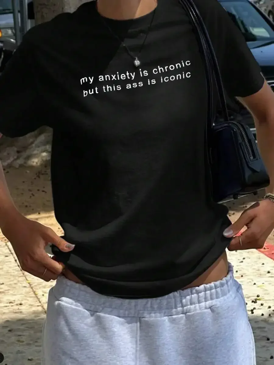 2026 Fashion New Black White Graphic Tee Slogan Print Streetwear Style Short Sleeve For School Teacher Summer Casual Basic Top Tee