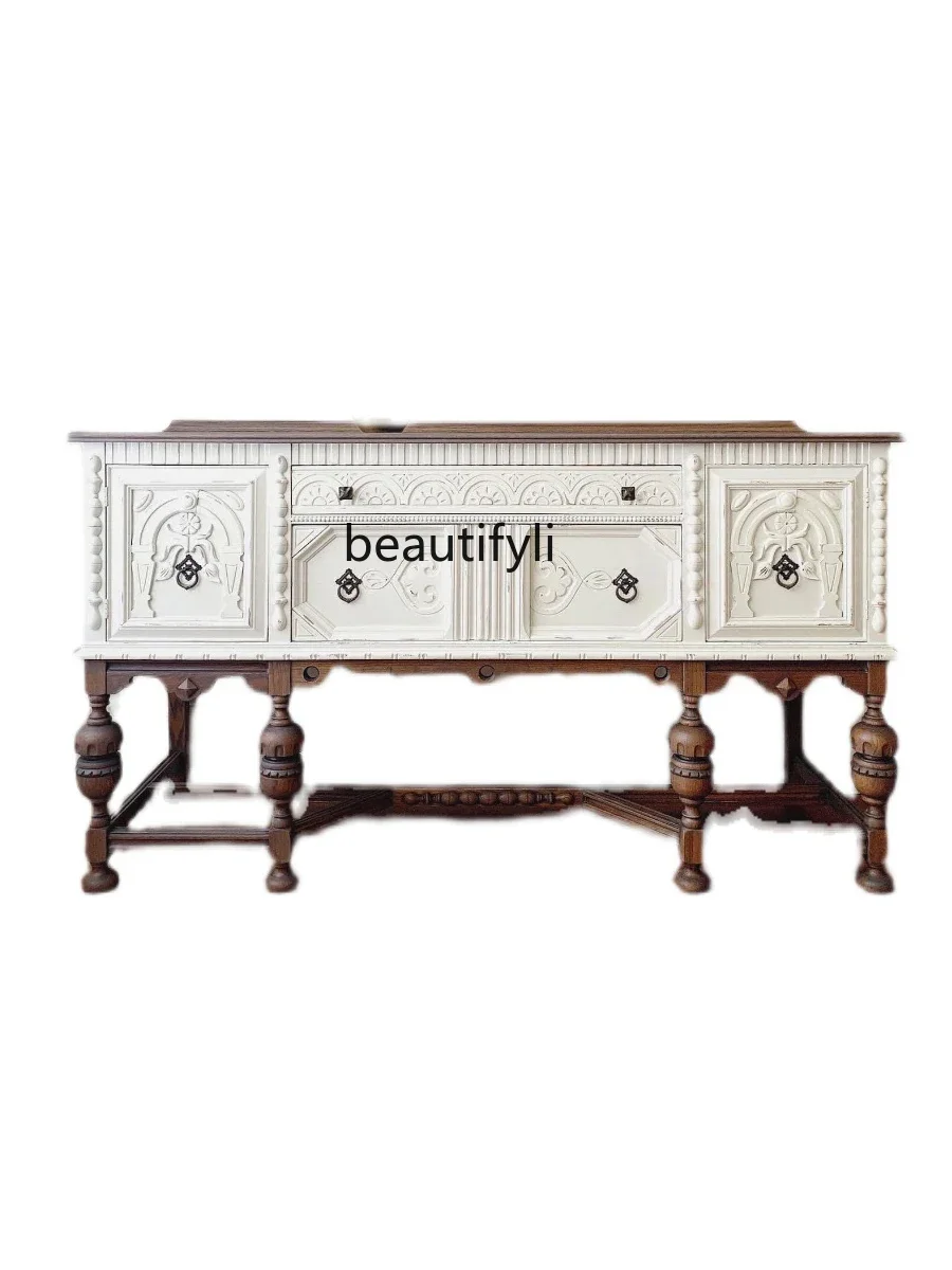 

American Country Villa Entrance Cabinet European Luxury Solid Wood Carved Sideboard Cabinet French Retro Curio Cabinet