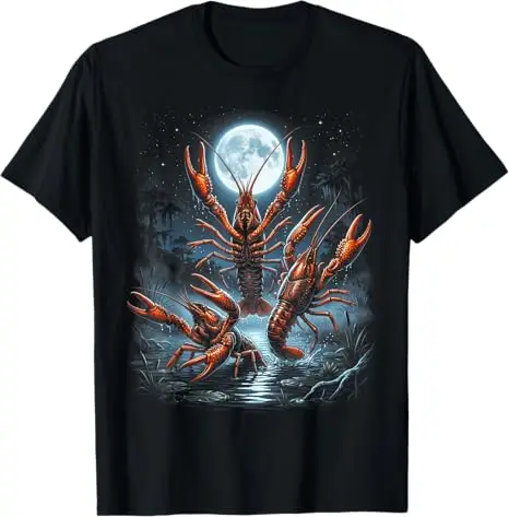 Three Crawfish Moon Crawfish Howling To The Moon Vintage 90er Jahre T-Shirt Y2k Moon Galaxy Space Retro Animal Aesthetic Tee Kleidung – Detail 10