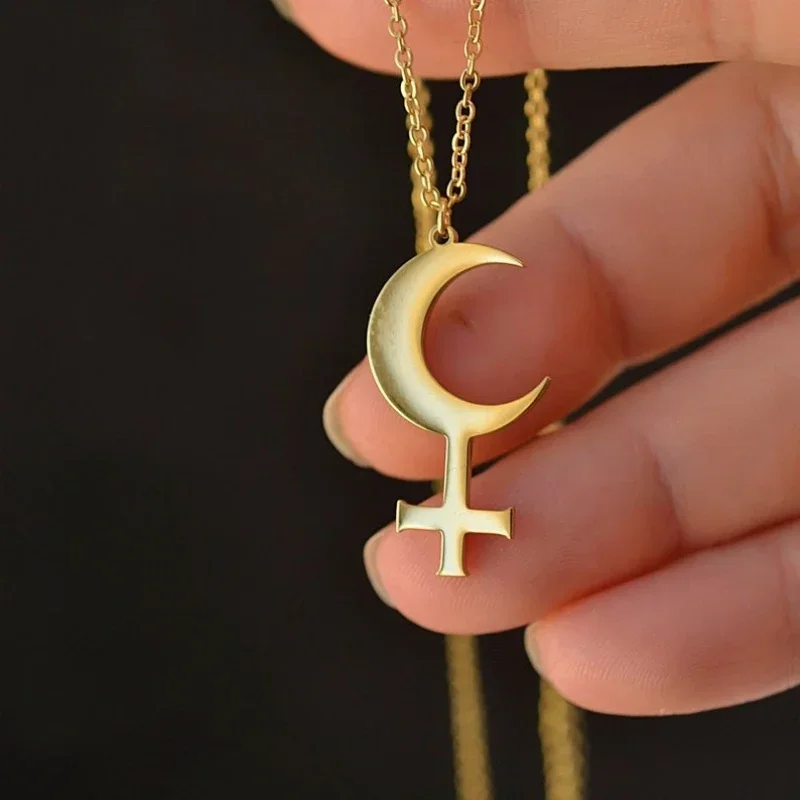 Stainless Steel Necklaces Lilith Necklace Occult Pendant Necklace Judaic Symbol Necklace Crescent Moon Jewelry Gift for Women