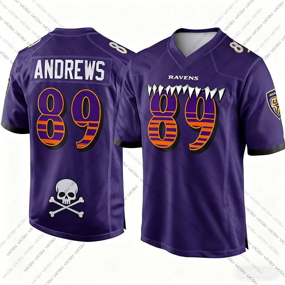 2025 هالوين الكبار الجاموس كرة القدم الأمريكية جيرسي الرجبي جيرسي ملابس رياضية التدريب جيرسي تي شيرت الغربان OWEH 99 رقم