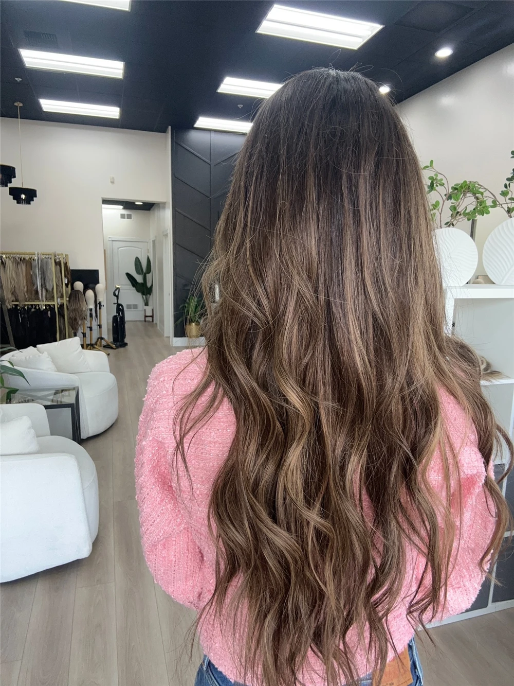 New In 30“ Long Loose Wave Middle Parting High Quality Synthetic Lace Wig Natural Brown Ombre Color Carnival Wig For Women Gift