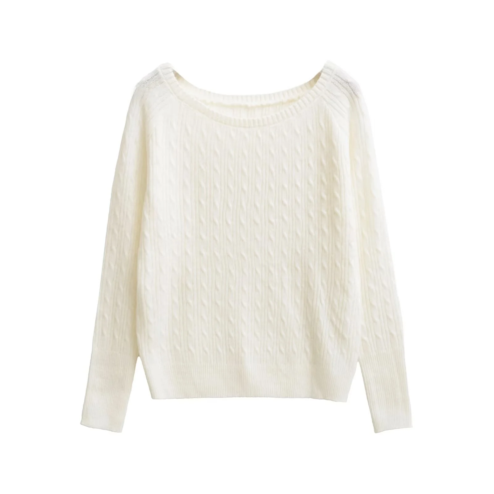 American BM Sle Gestrickter Long Sve One-Shoulder Twist Sweater Damen Pure Color Base IRt Vielseitiger Crew Ne Pullover