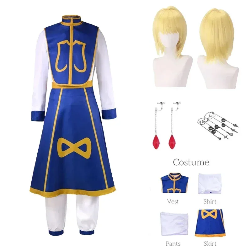 

Anime Manga Hunter x Hunter Kurapika Cosplay Costume Wig Fingers Rings Chain Earrings Anime Uniforms Halloween Party Outfits
