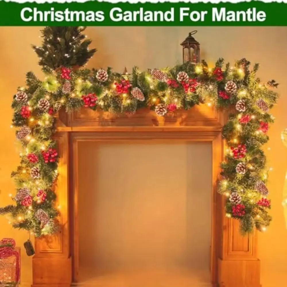 

8 Modes LED Christmas Garland Lifelike Waterproof Artificial Christmas Garland Green Timer Christmas Hanging Ornaments