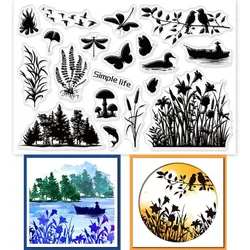 1szt Lakeside Scenery Clear Stamps for DIY Scrapbooking Wetland Silhouette Silicone Clear Stamp Seals Transparent Stamps