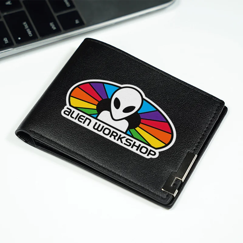 ALIEN WORKSHOP 로고 남성용 미니멀리스트 PU 지갑 슬림 데일리 사용 가볍고 내구성 있는 비즈니스 스타일 패션 액세서리