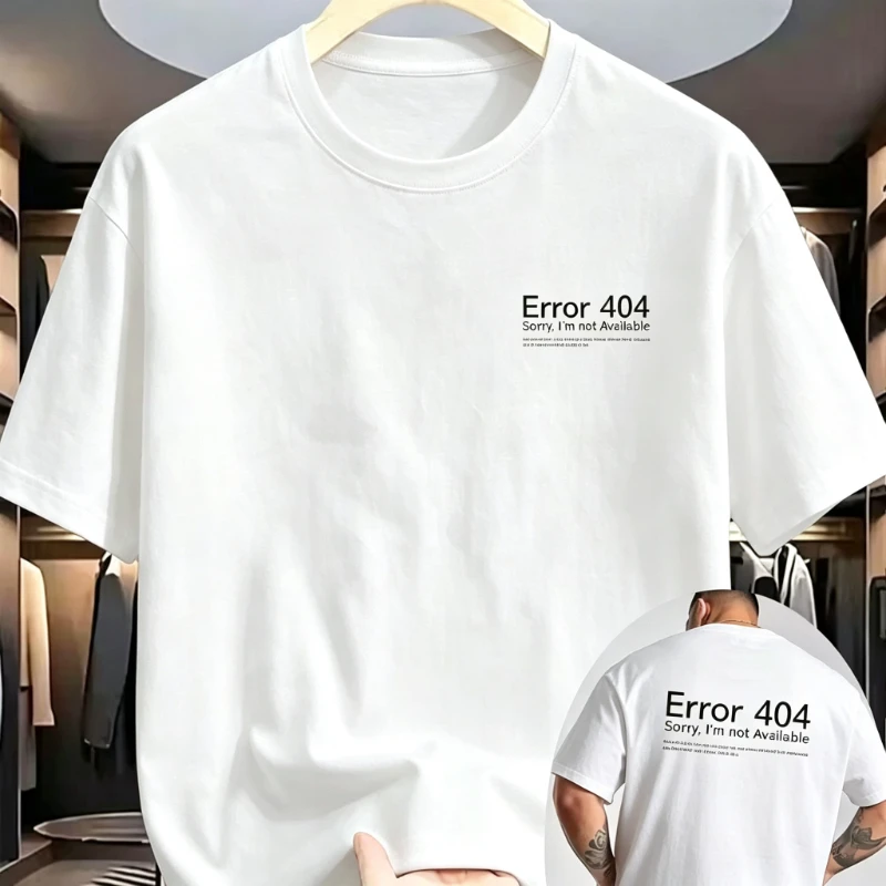 2026 New Double‑Sided Geek Tee Men’s Funny 404 Error Programmer Motorcycle T‑Shirt, Round‑Neck Casual Summer Short‑Sleeve Top