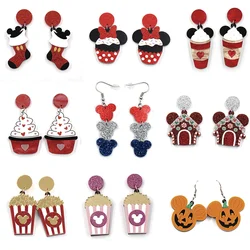 Halloween Christmas Independence Valentine's Day Mouse Head Dangle Earrings Holiday Glitter Acrylic Pumpkin