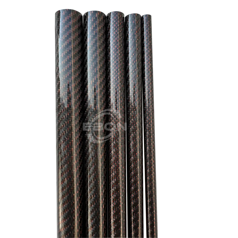 EBON 2Pcs 500mm Silver Red Carbon fiber tube 6mm 8mm 10mm 12mm 14mm 16mm 18mm 20mm 22mm 25mm 28mm 30mm Twill Weave Glossy