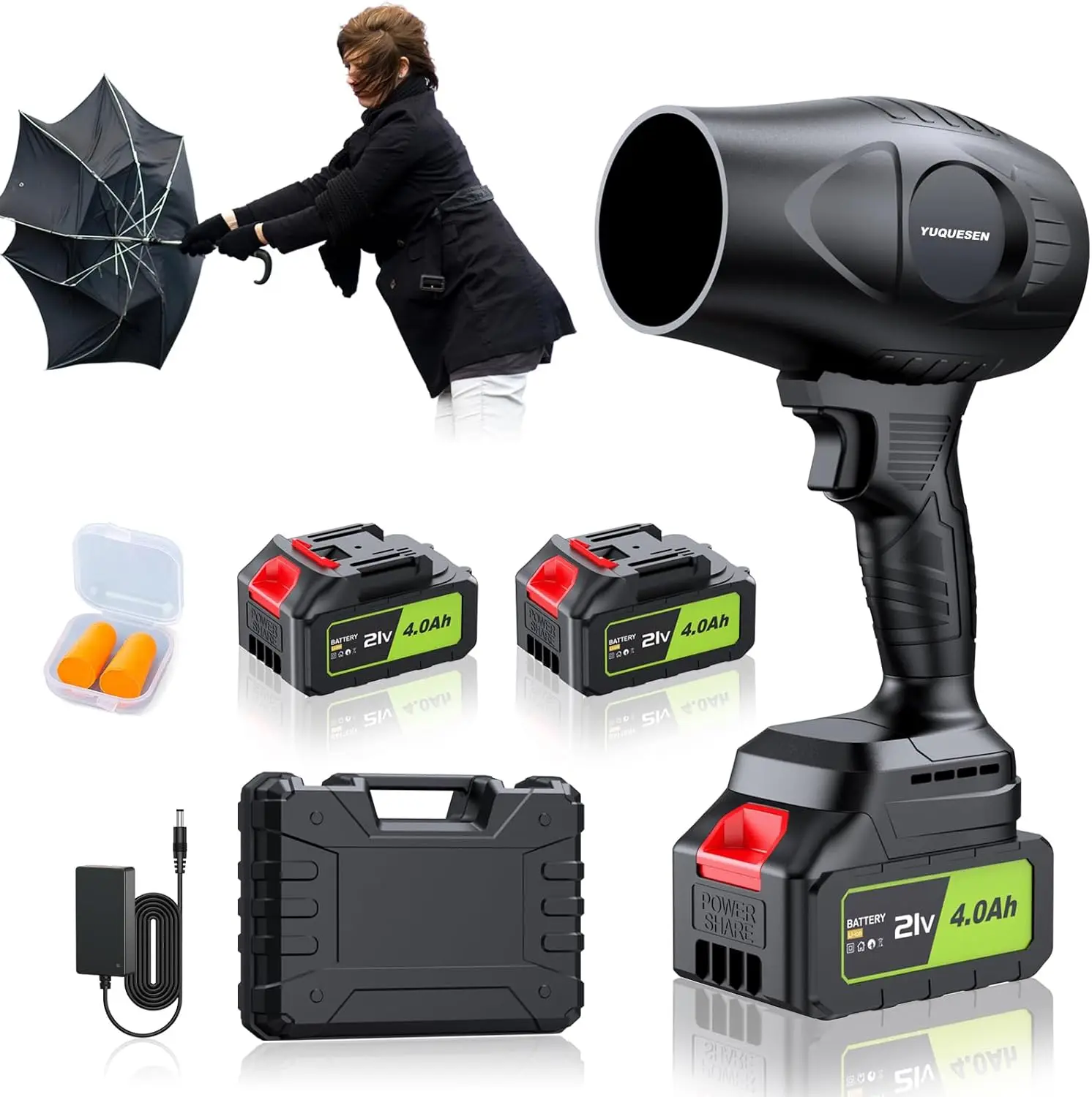 

21V Cordless Leaf Blower with 980,000 RPM, 2 Batteries & Fast Charger - Lightweight for Yard Cleaning