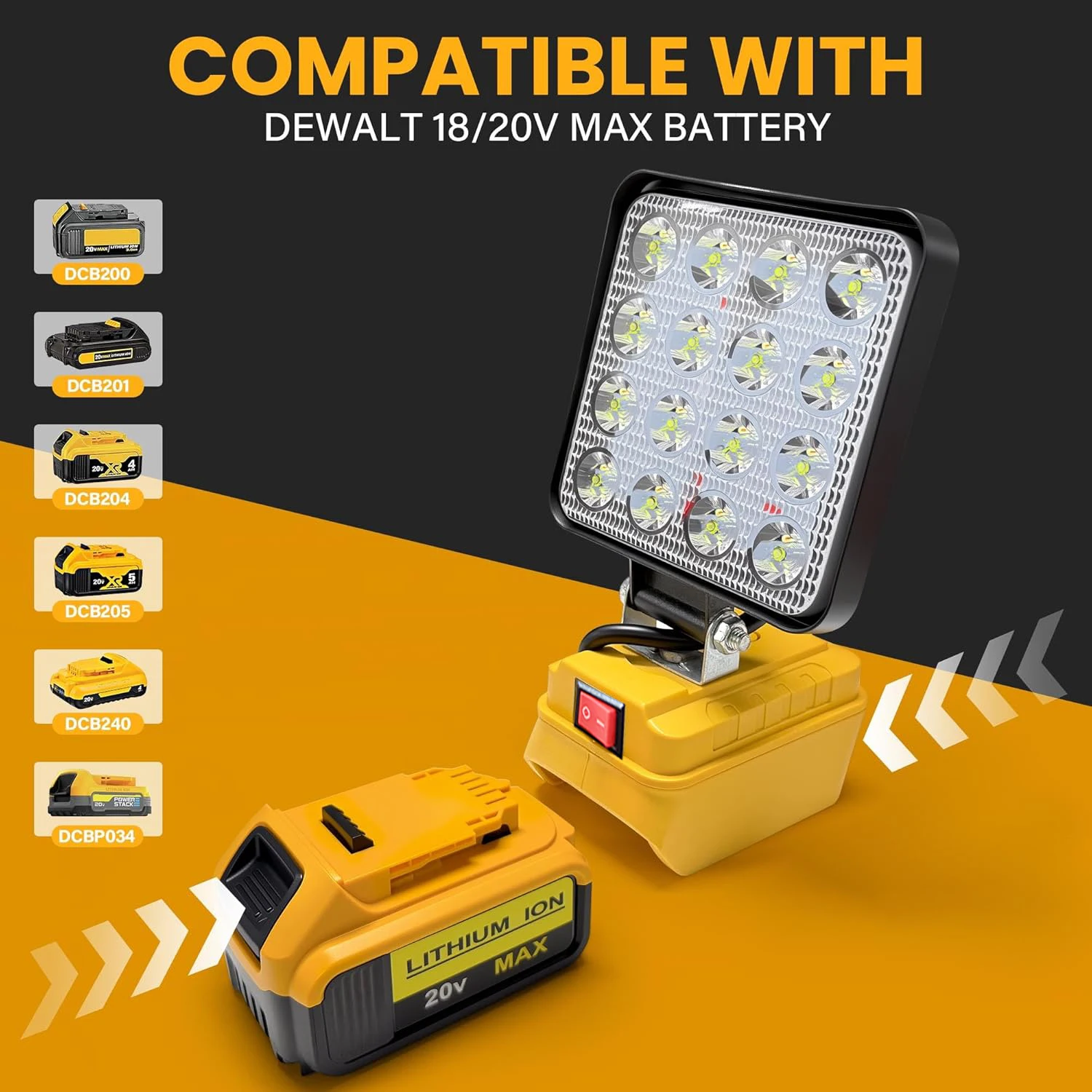 

Super Bright Floodlight 16 LED Work Light USB Rechargeable Emergency Lantern Camping Fishing Lantern 140°Rotatable For DeWalt