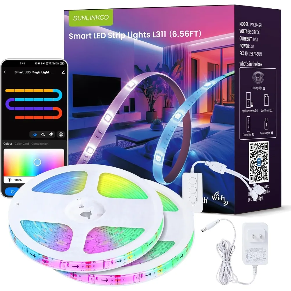 

Светодиодная лента RGB IC с Bluetooth-управлением для спальни, изменение цвета, 44 режима сценариев, сегментированное управление для помещений, доставка из США