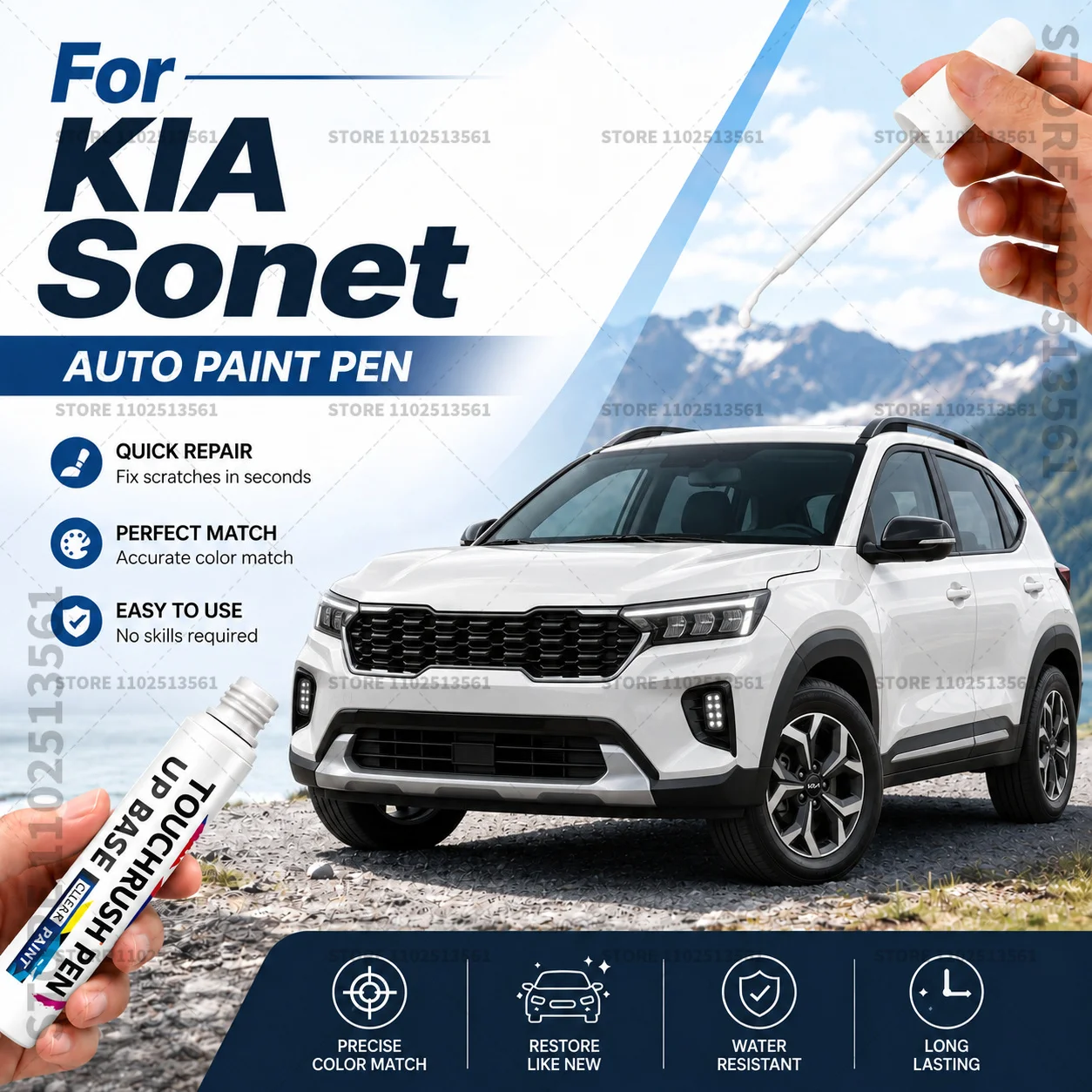 Car Scratch Remover Paint Pen Touch Up Marker for Auto Body Repair Door Bumper Fender Accessories For KIA Sonet Pearly White