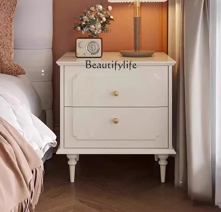 

ls 42 French retro bedside table, cream style storage, American white locker.