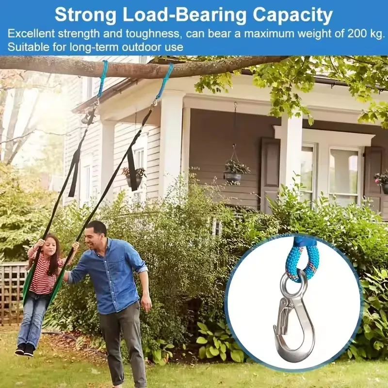 Heavy Duty Nylon Sling with Metal Hook - Wear-resistant - Suitable for Outdoor Hammocks, Tree Swings, and Patio Chairs
