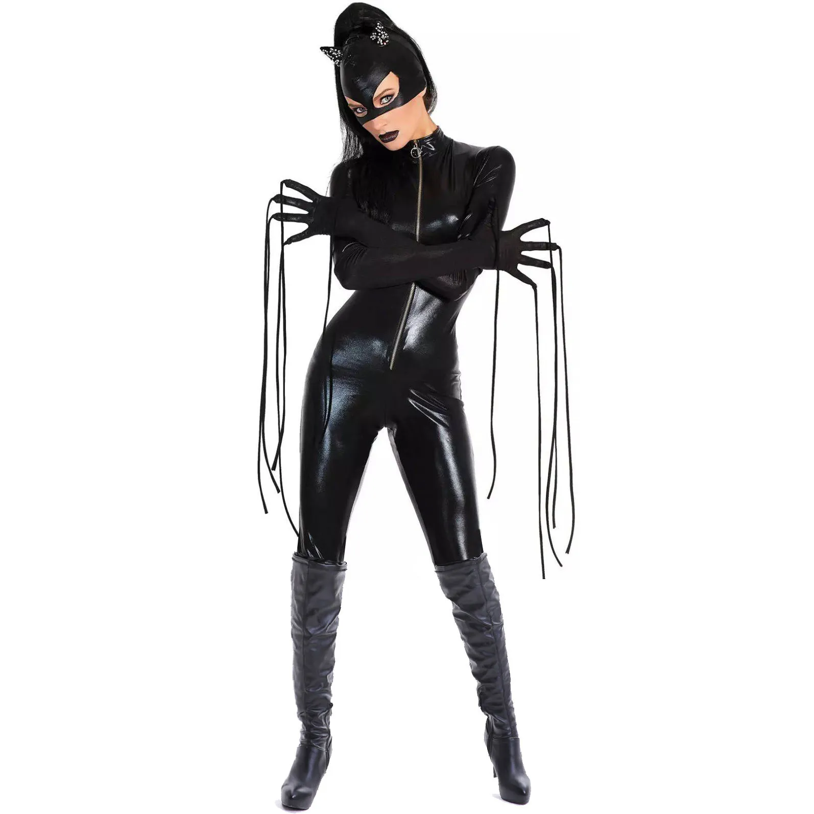 Halloween Vampire Devil Bat Cosplay tuta nera Costume outfit per donna adulta festa di carnevale