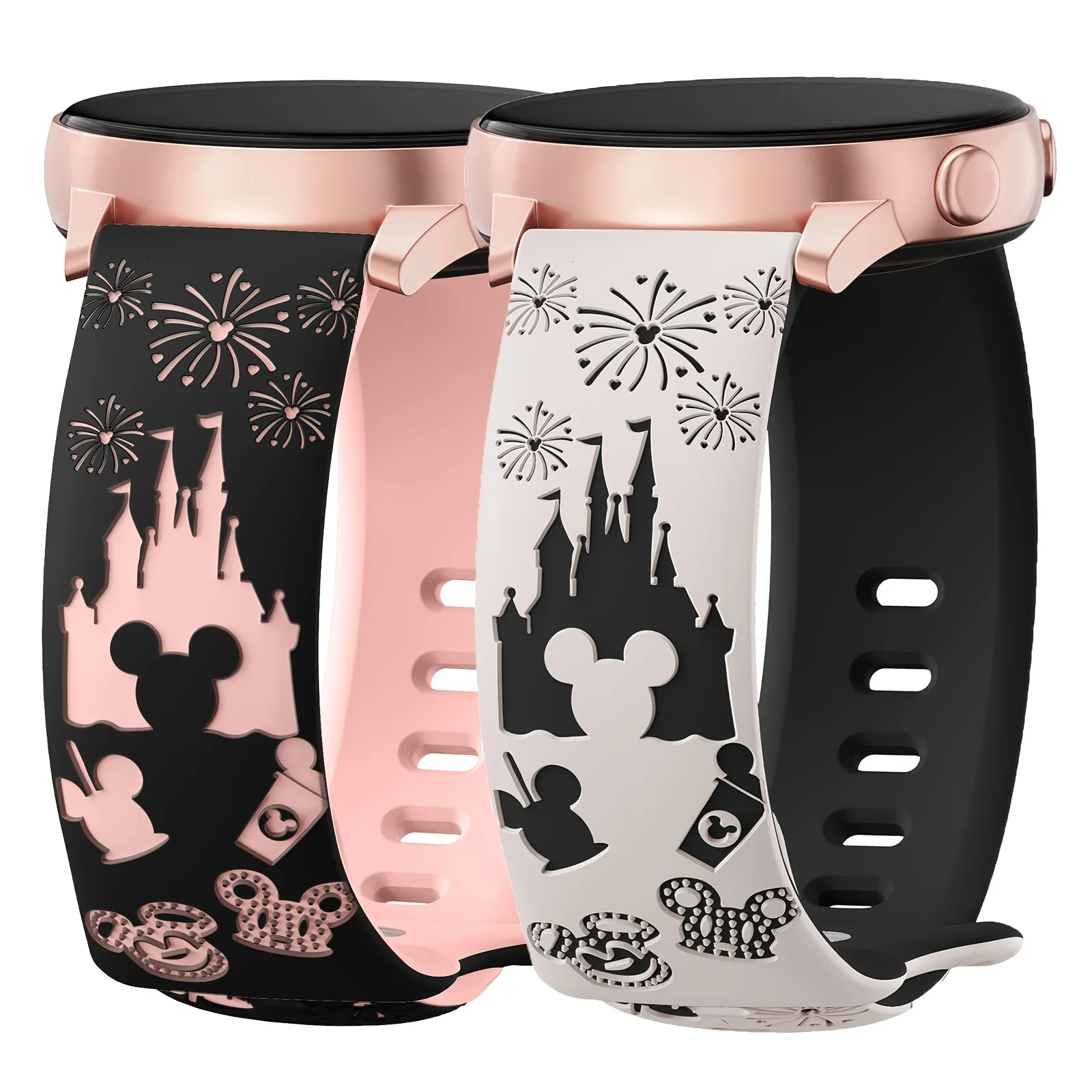 Cartoon Mouse Engraved Strap for Samsung Galaxy Watch 6/5/4/Active 2 40mm Two-tone Carving pattern 20mm Silicone Bracelet Band