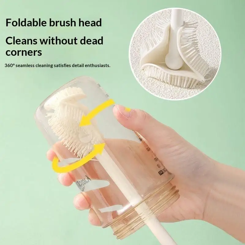 ~Silicone Bottle Cleaning Brush With Foldable Brush Head And 360 Degree Deep Cleaning Perfect For Baby Bottles Water Cups Home