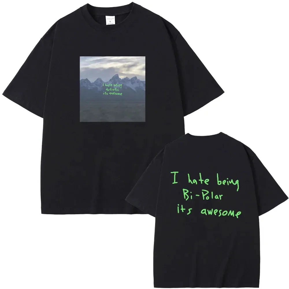 

Summer Men I Hate Beiug Bi Polar lyrics Print Awe-inspiring album T-shirt Hip-hop Round Neck Short Sleeve