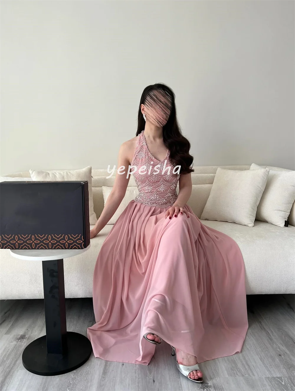 تخصيص معقدة البريق الشيفون الطية Ruched حجر الراين ألف خط الرسن فساتين السهرة الطويلة فساتين الأحجام المتاحة الموضة