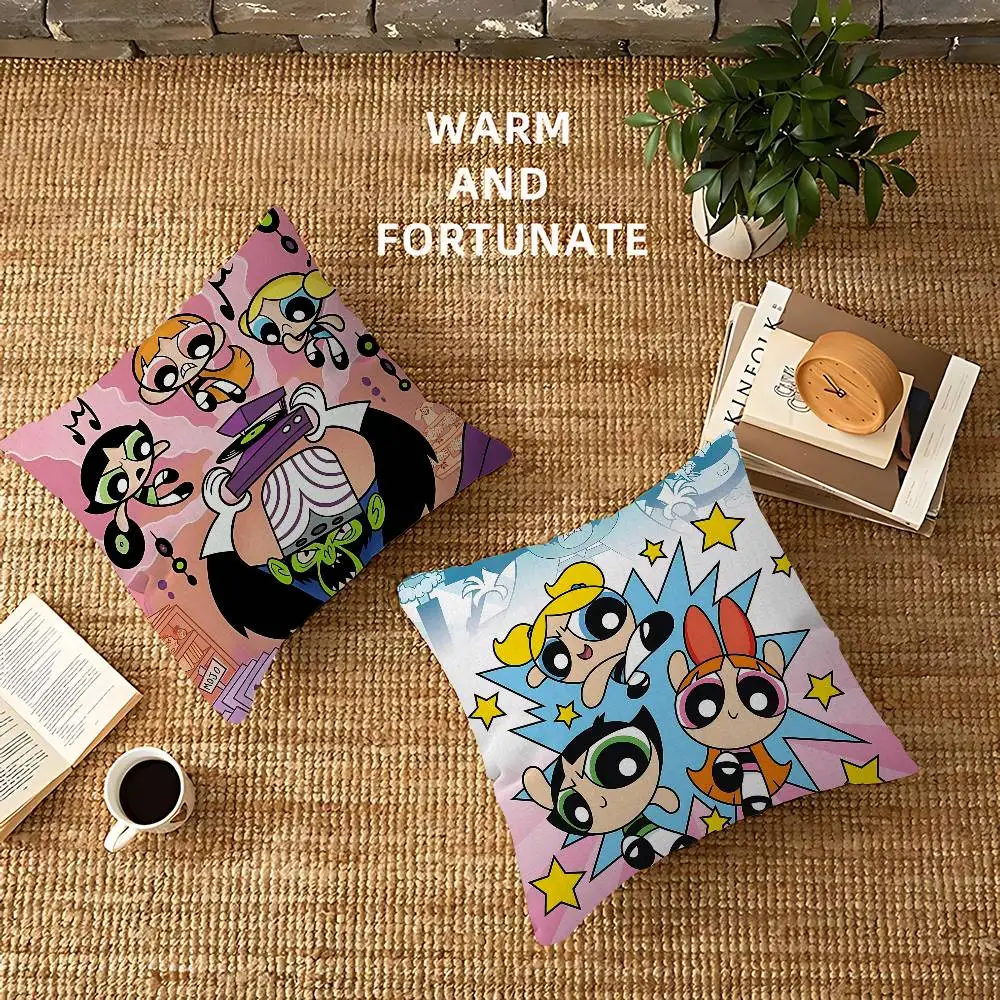 The P-Powerpuff Girls Office Cushion Pillowcase Car Cushion Cover45X45CM Lumbar Pillowcase Sofa Pillowcover