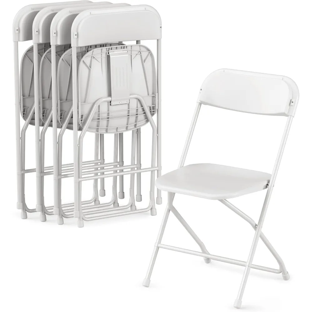 

4 Pack Plastic Folding Chair, 300lb Capacity, Portable Commercial Chair with Steel Frame Indoor Outdoor Events, Stackable, White