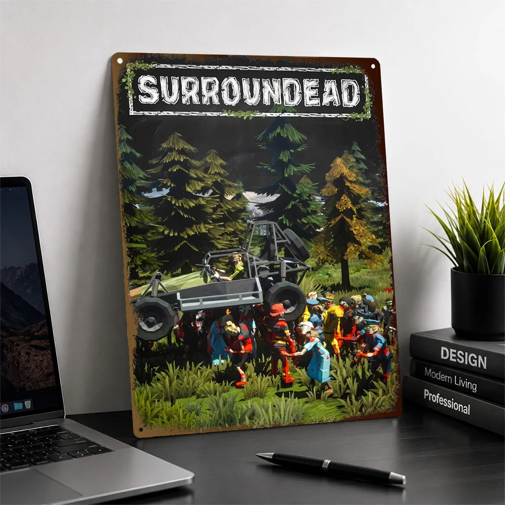 Surroundead Forest Survivor Squad Textured Poster Personalized Aluminum Metal Sign Stealth Action Style Wall Art Game Room Decor