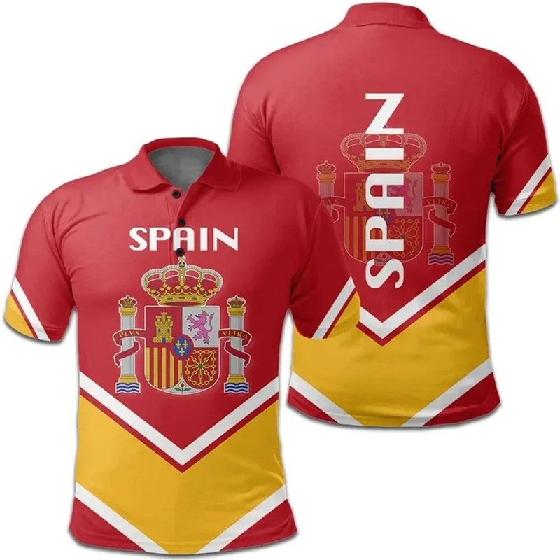 Fashion 3d Printed Spain Flag Polo Shirt Men Lapel Button Tshirt Summer Casual Short Sleeve Shirts Sports Tees Top Male Clothing