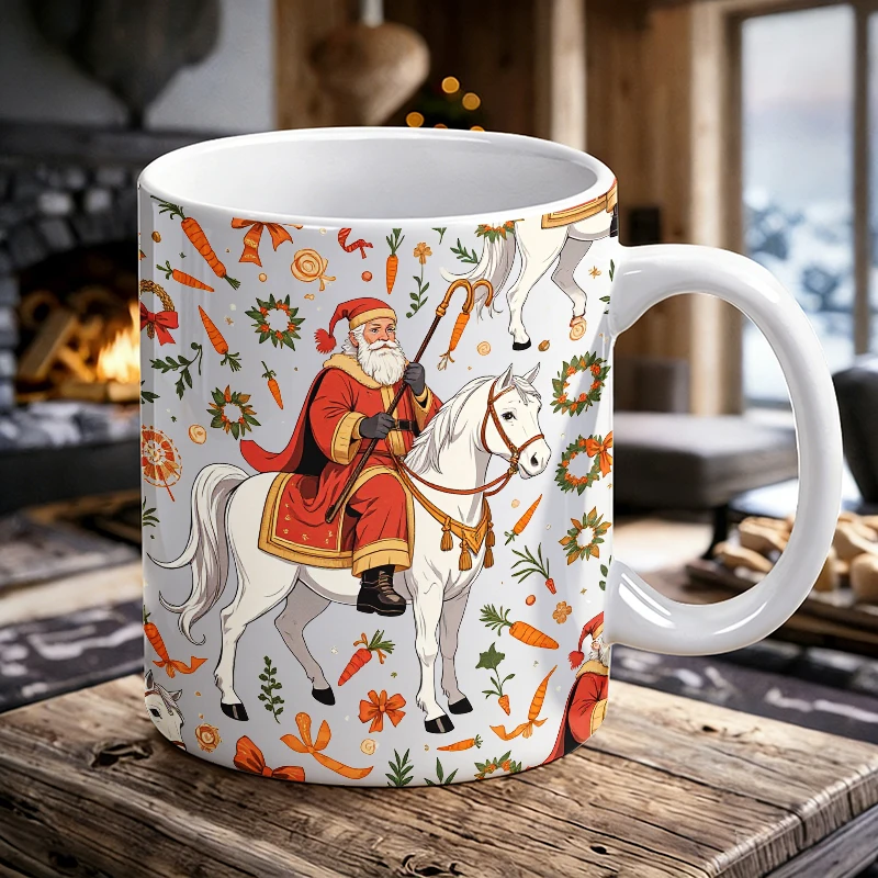 

Cartoon Saint Nicholas Carrot Wreath Pattern Ceramic Mug, Coffee Cup, Milk Cup, Office Tea Cup, Drinking Cup, Fade-Resistant,