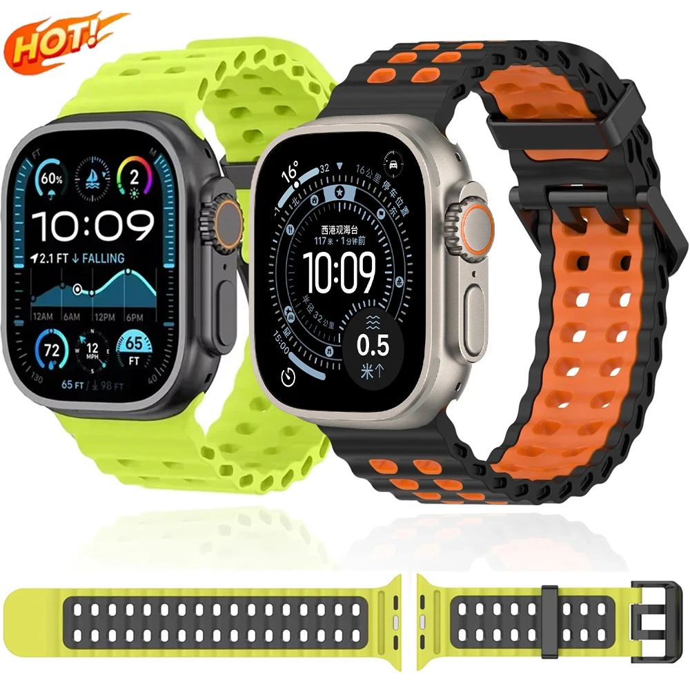 المحيط سيليكون حزام ل أبل الترا 2 49 مللي متر الفرقة تنفس سوار ل iWatch سلسلة 10 46 مللي متر 9 8 7 6 SE 45 مللي متر 44 مللي متر حزام