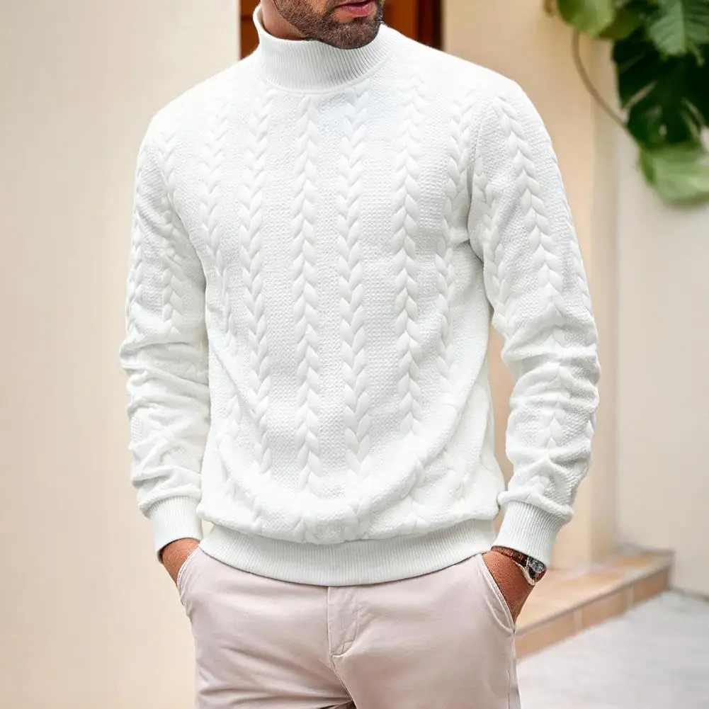 

Men Polyester Sweater Men's Twisted Knitted Turtleneck Sweater Casual Solid Color Pullover for Street Style Work Daily Wear Easy